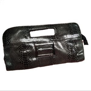 Nine West Gray Buckle Zipper Snakeskin Clutch